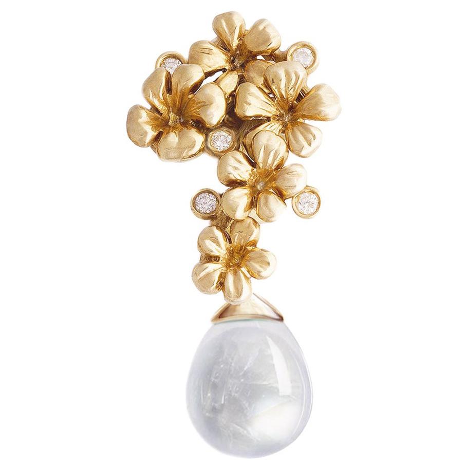 18 Karat Yellow Gold Drop Pendant Necklace with Diamonds and Removable Quartz