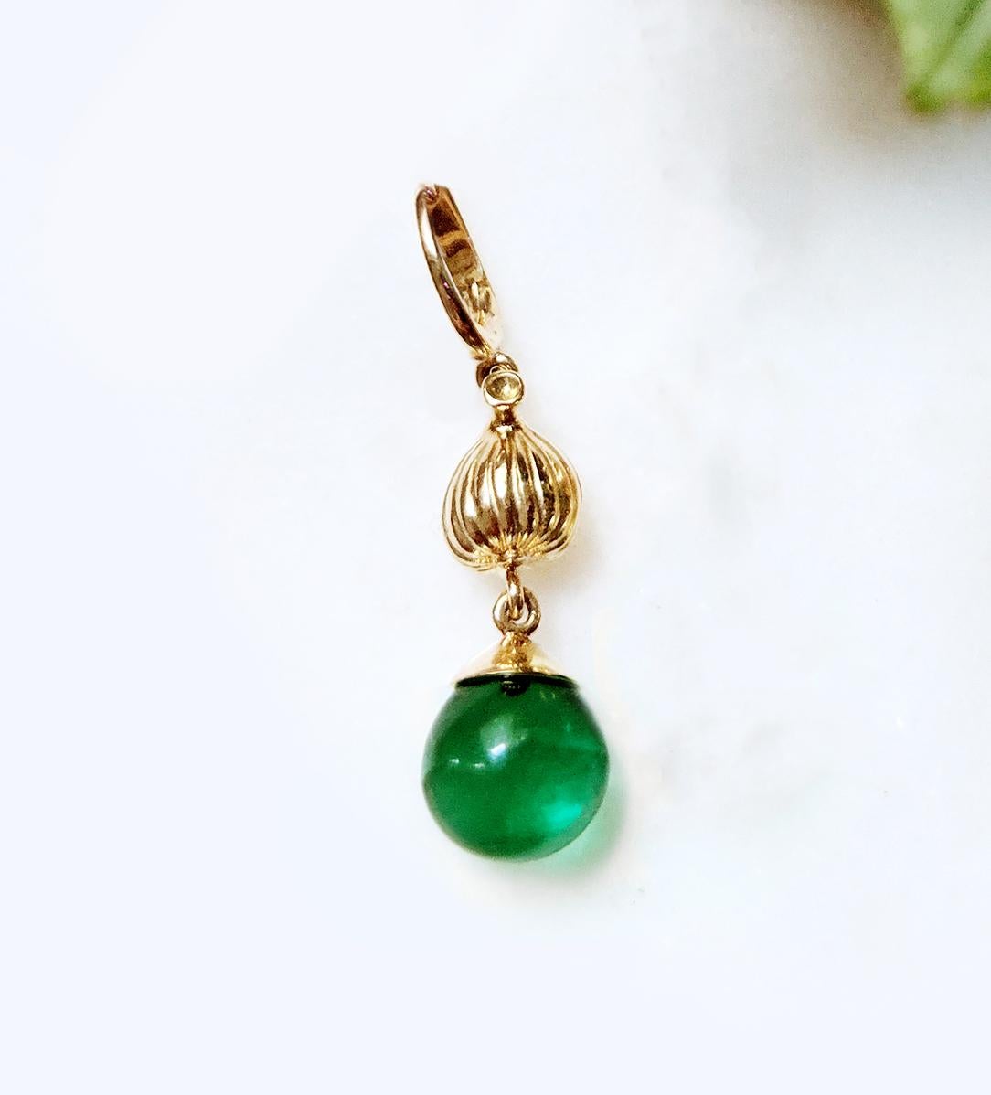 Cabochon Yellow Gold Drop Pendant Necklace with Green Quartz by the Artist For Sale