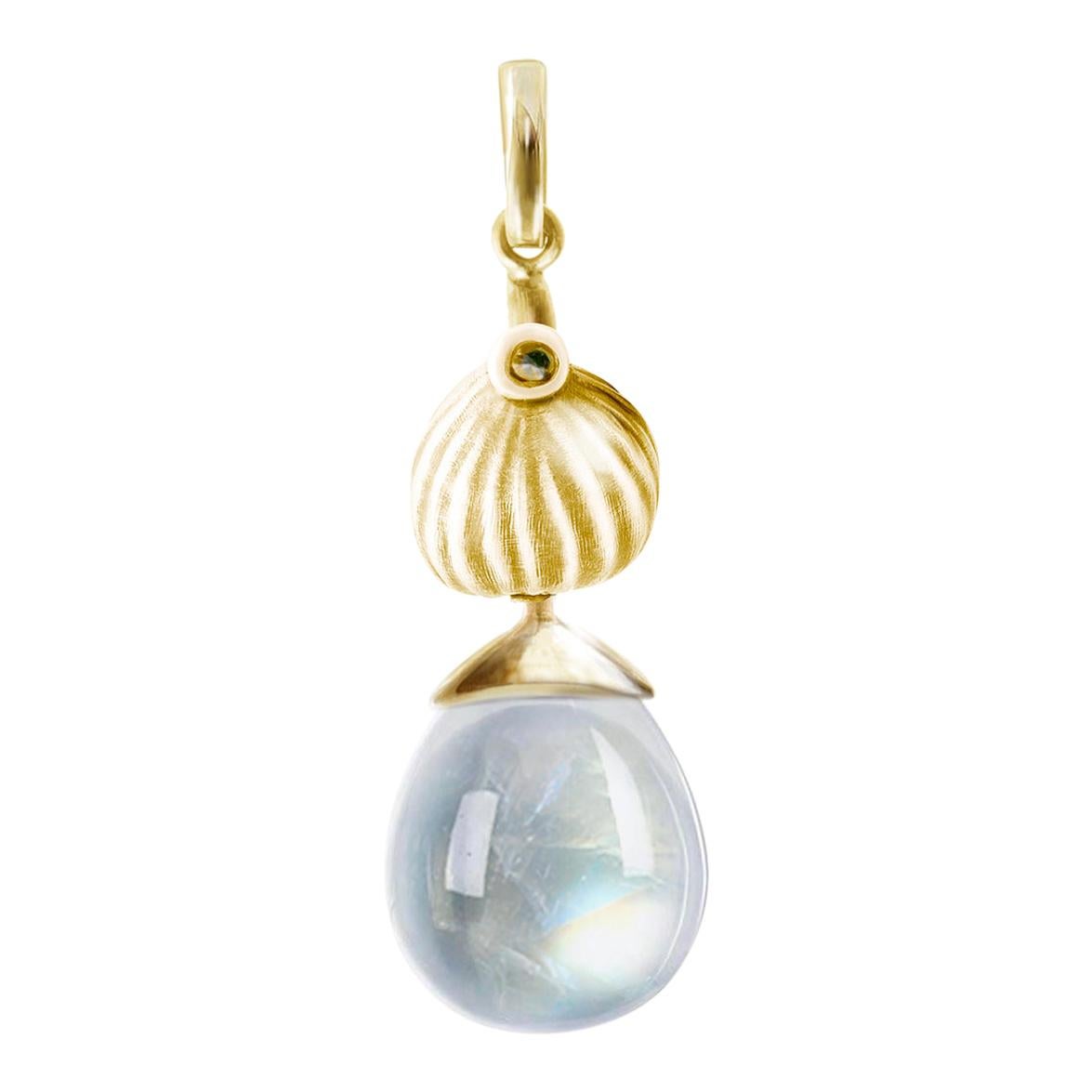 Eighteen Karat Yellow Gold Drop Pendant Necklace with Moonstone by the Artist For Sale
