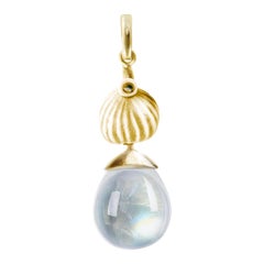 Eighteen Karat Yellow Gold Drop Pendant Necklace with Moonstone by the Artist