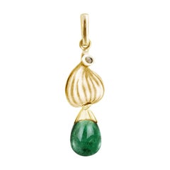 18 Karat Yellow Gold Drop Pendant Necklace with Natural Emerald and Diamond
