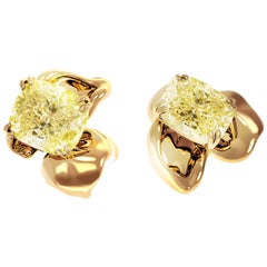 18 Karat Yellow Gold Earrings with 2 Carat GIA Certified Fancy Yellow Diamonds
