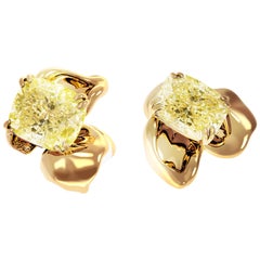 Eighteen Karat Yellow Gold Earrings with Two Carats Fancy Yellow Diamonds