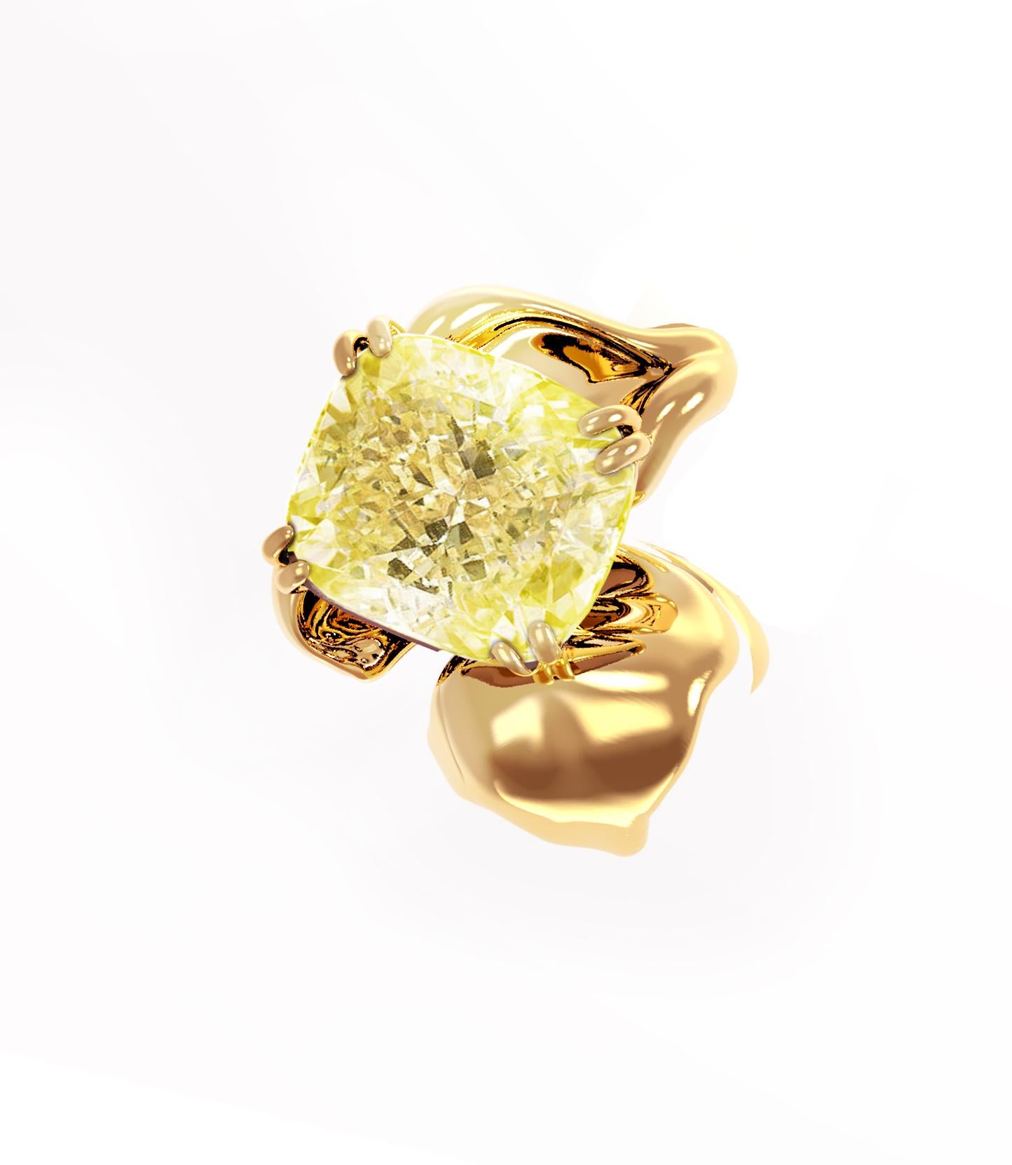 Pendientes de oro amarillo de dieciocho quilates con diamantes amarillos de fantasía de dos quilates Contemporáneo
