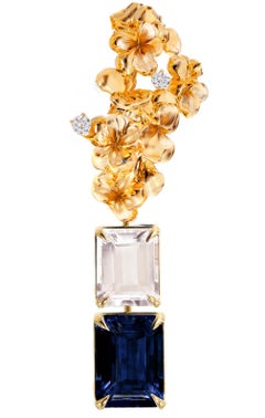 Morganites Eighteen Karat Yellow Gold Earrings with Diamonds and Sapphires