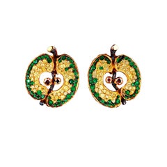 18 Karat Yellow Gold Earrings with Diamonds Tsavorites and Yellow Sapphires