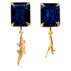 18 Karat Yellow Gold Nature Morte Style Earrings with Sapphires