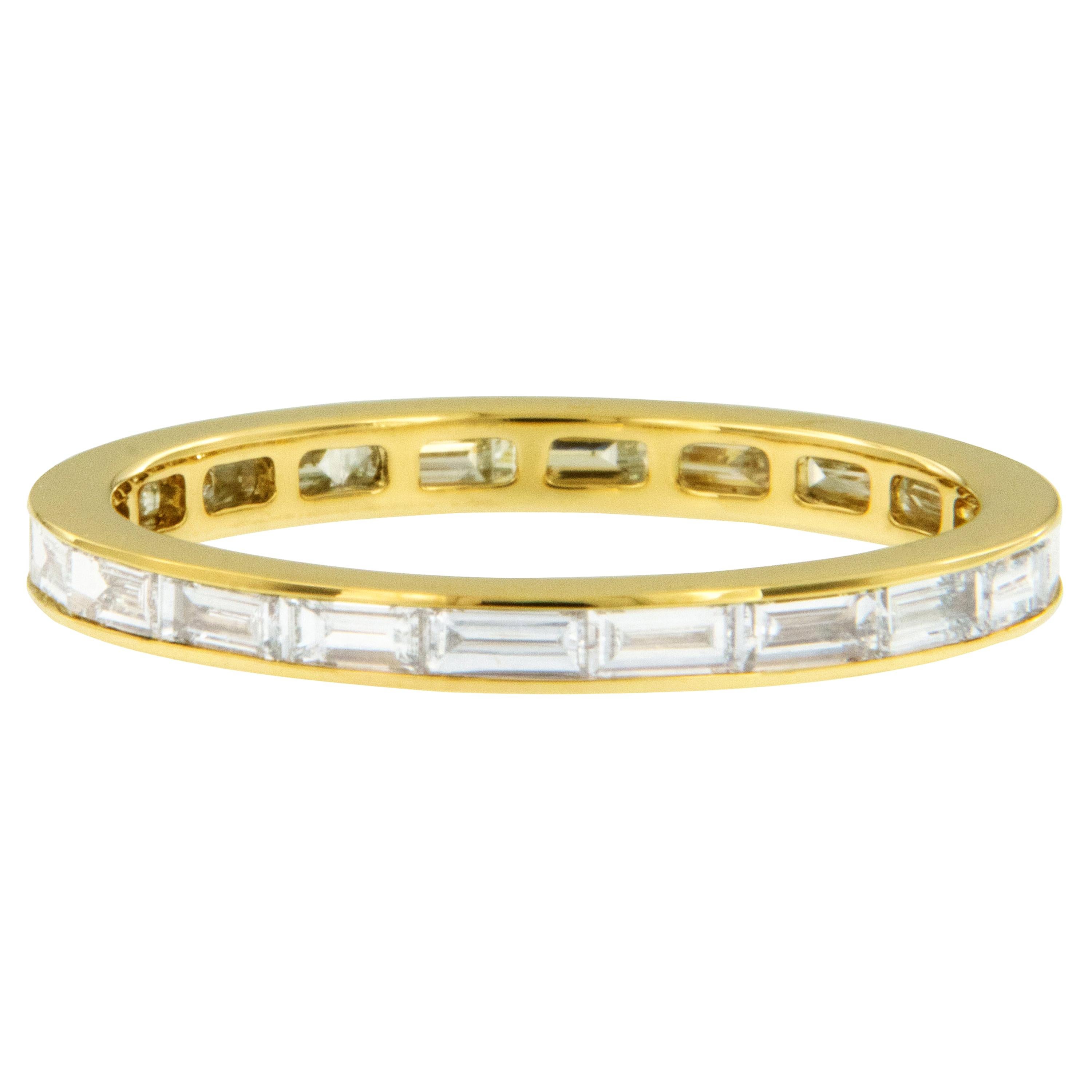 18 Karat Yellow Gold East, West Style Baguette Diamond Eternity Band Ring