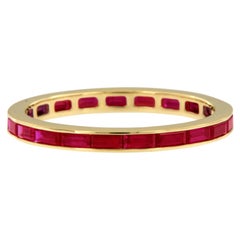 18 Karat Yellow Gold East-West Style Baguette Ruby Eternity Band Ring
