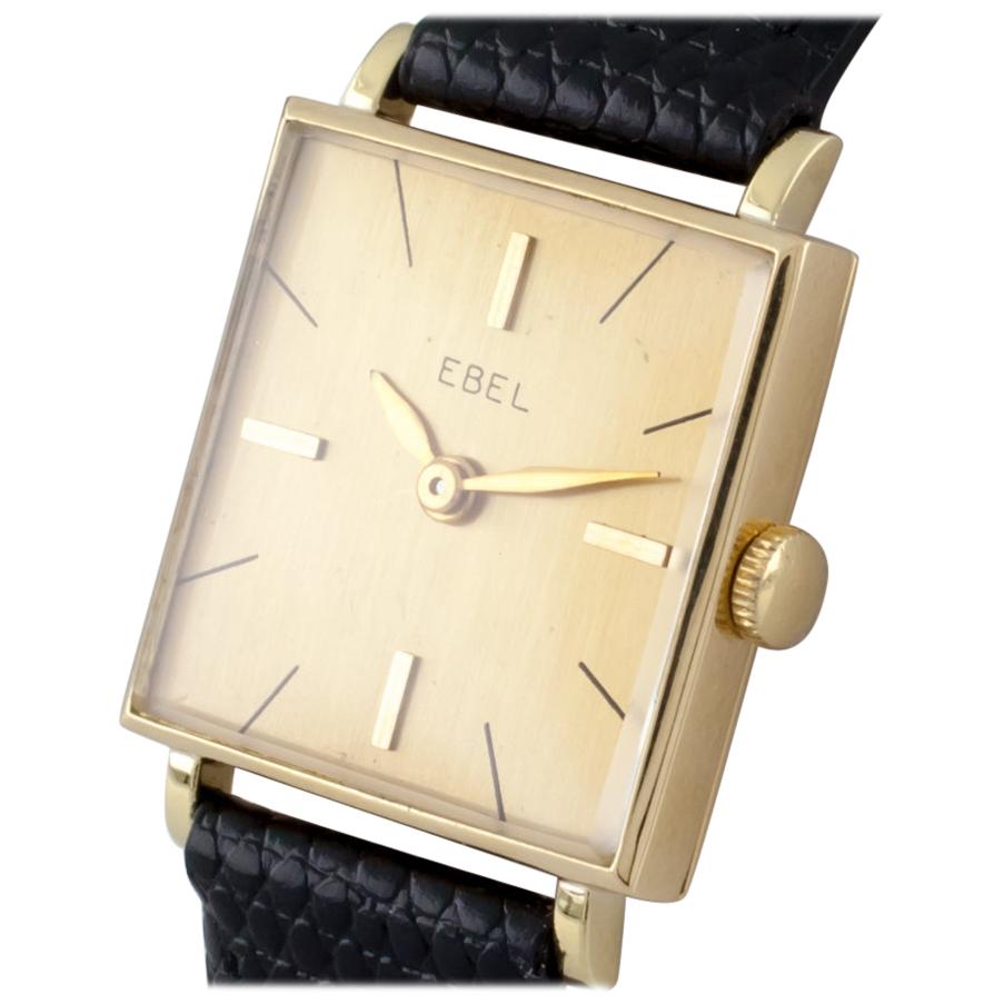 18 Karat Yellow Gold Ebel Women's Hand-Winding Watch with Leather Band For Sale