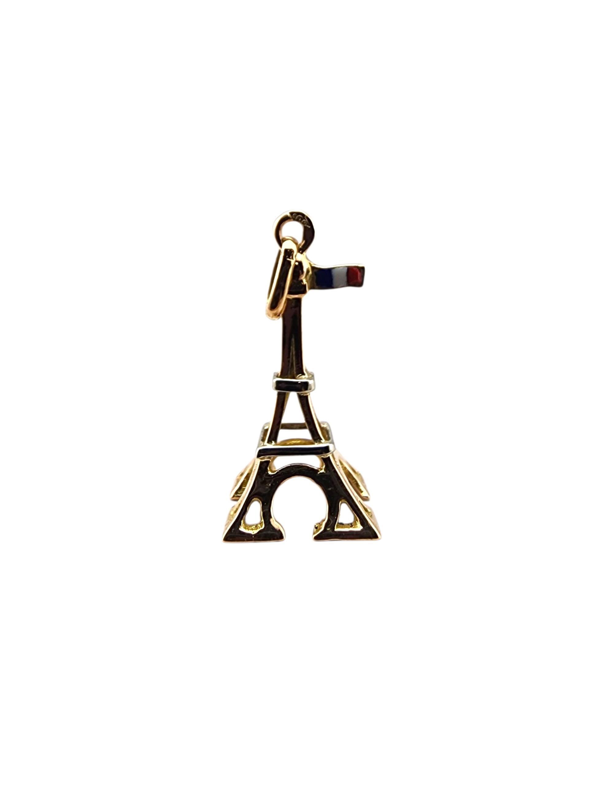 Contemporaneo Charm in oro giallo 18 carati Torre Eiffel con bandiera di Parigi #23287 in vendita