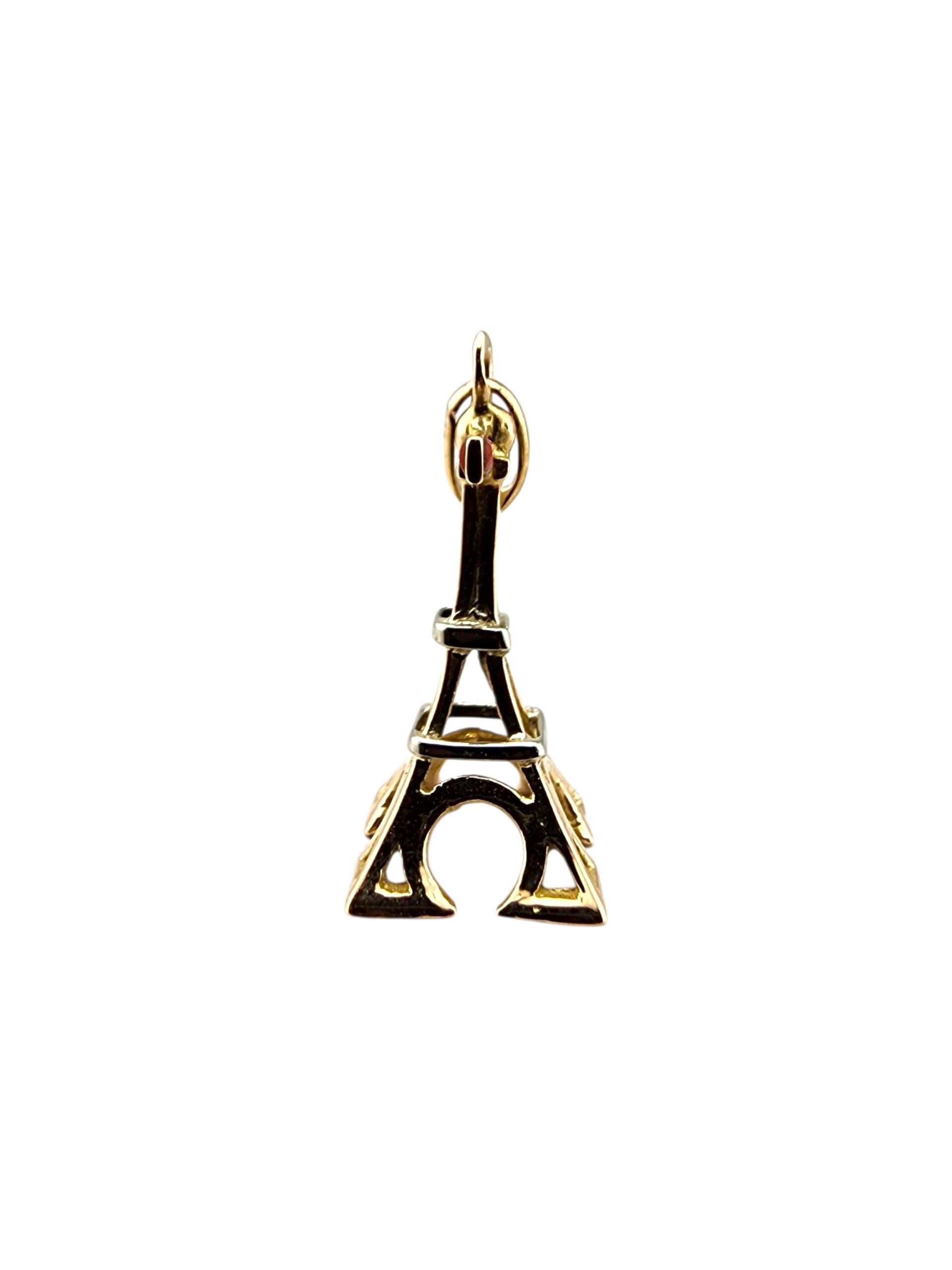 Charm in oro giallo 18 carati Torre Eiffel con bandiera di Parigi #23287 In condizioni buone in vendita a Washington Depot, CT