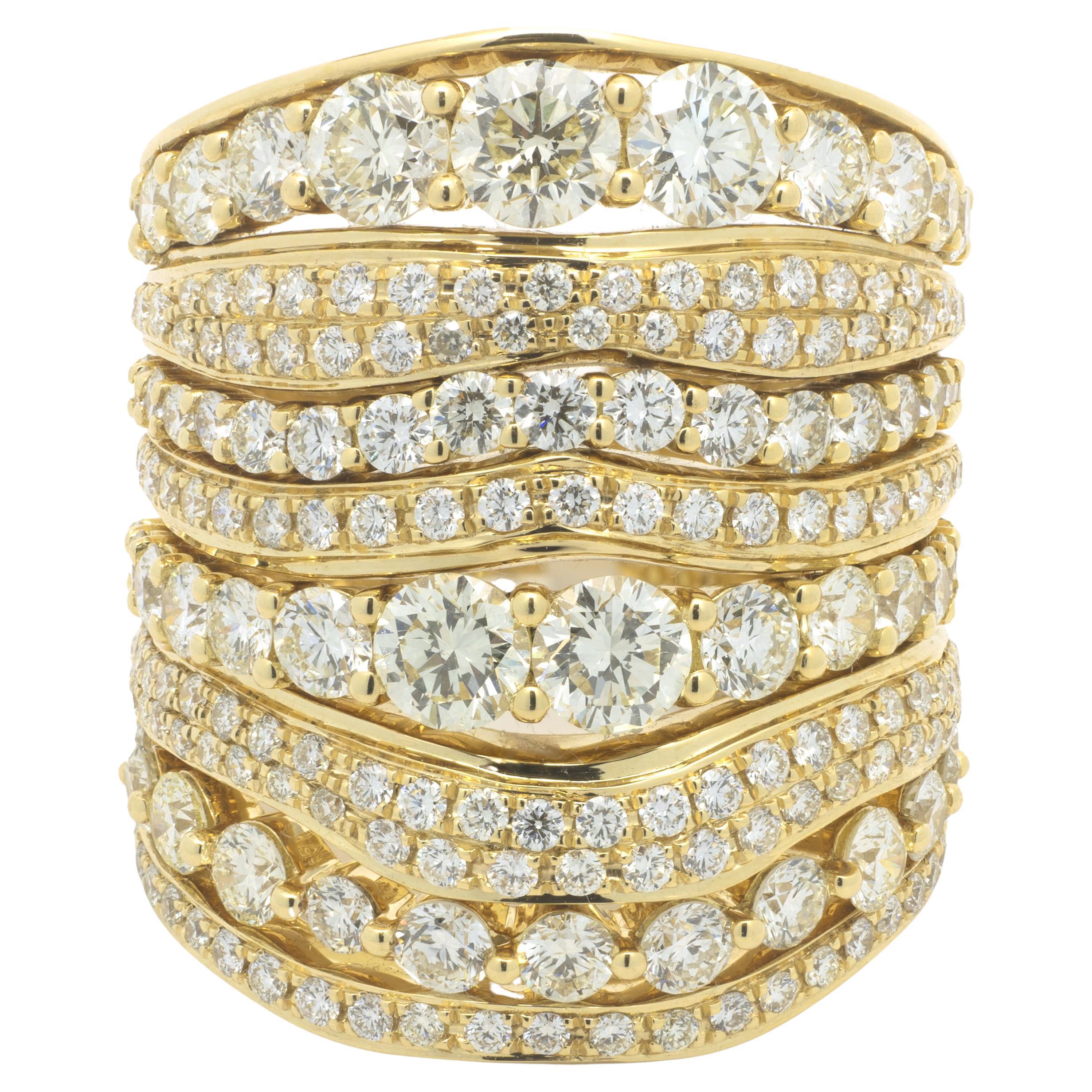 Bague à huit rangées de diamants en or jaune 18 carats