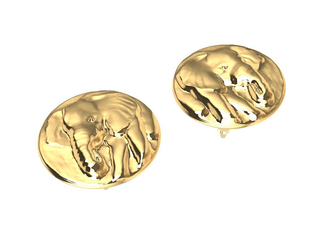 Contemporain Clous d'oreilles éléphant en or jaune 18 carats en vente