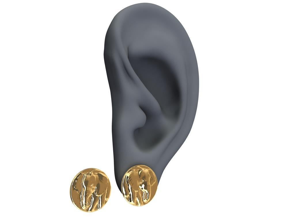 Clous d'oreilles éléphant en or jaune 18 carats Pour femmes en vente