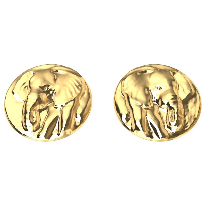 18 Karat Yellow Gold Elephant Stud Earrings