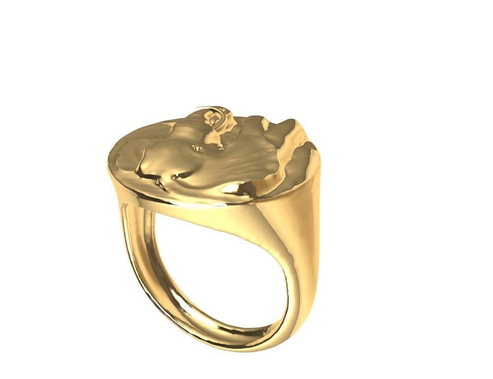 For Sale:  18 Karat Yellow Gold Elephant with Tusks Signet Ring 6