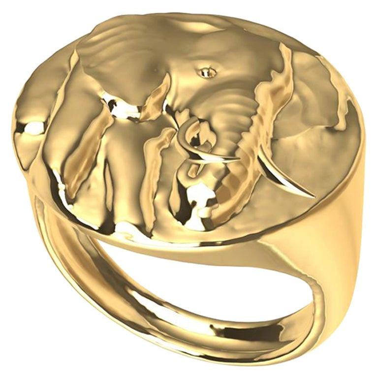 Customizable 18 Karat Yellow Gold Elephant with Tusks Signet Ring For ...