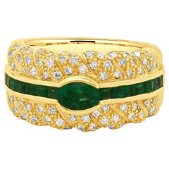 18 Karat Yellow Gold Emerald and Diamond Band