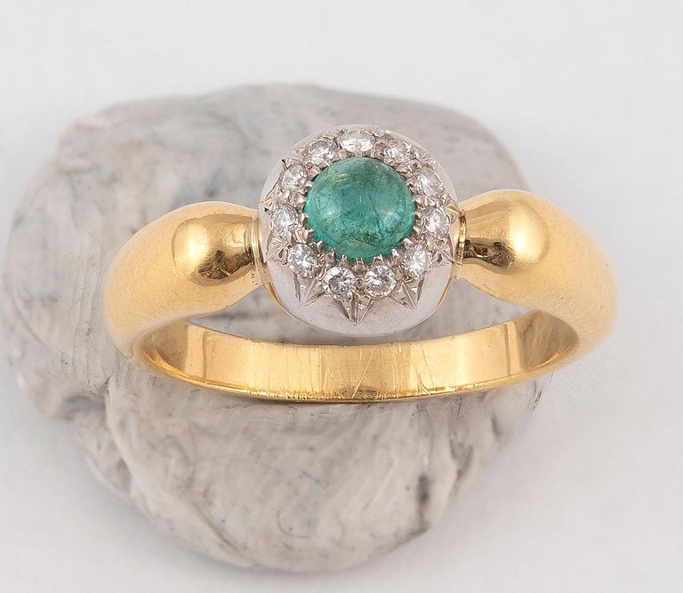 18ct Yellow and White Gold 1.94ct Emerald and Diamond Cluster Ring