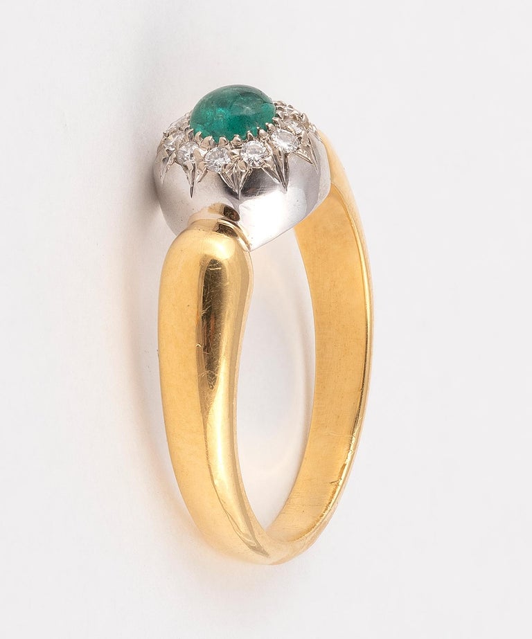 18 Karat Yellow Gold Emerald and Diamond Cluster Ring For Sale at 1stDibs