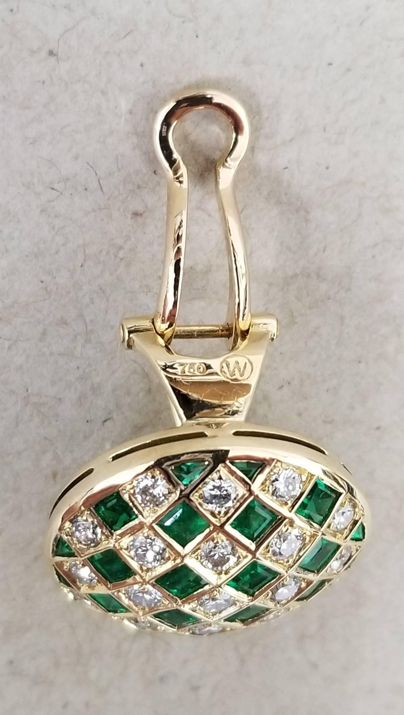 Women's 18 Karat Yellow Gold Emerald and Diamond Domed 