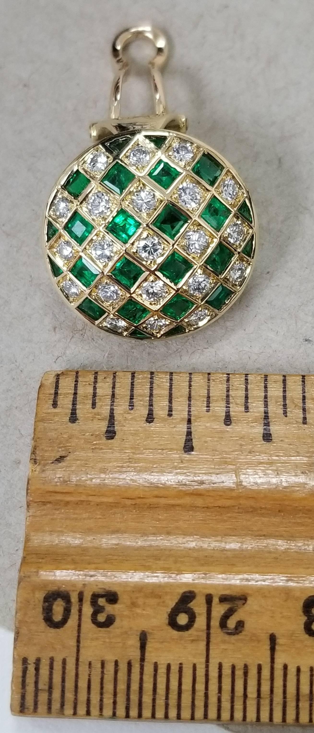 18 Karat Yellow Gold Emerald and Diamond Domed 