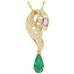18 Karat Yellow Gold Emerald and Diamond Drop Pendant