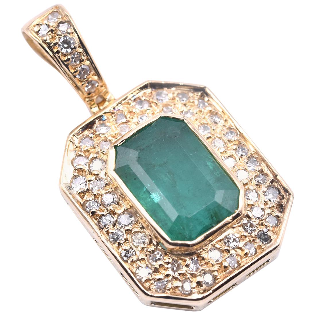 18 Karat Yellow Gold Emerald and Diamond Pendant