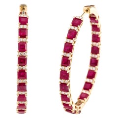 18 Karat Yellow Gold  Emerald and Diamond Hoop Earrings - Customized