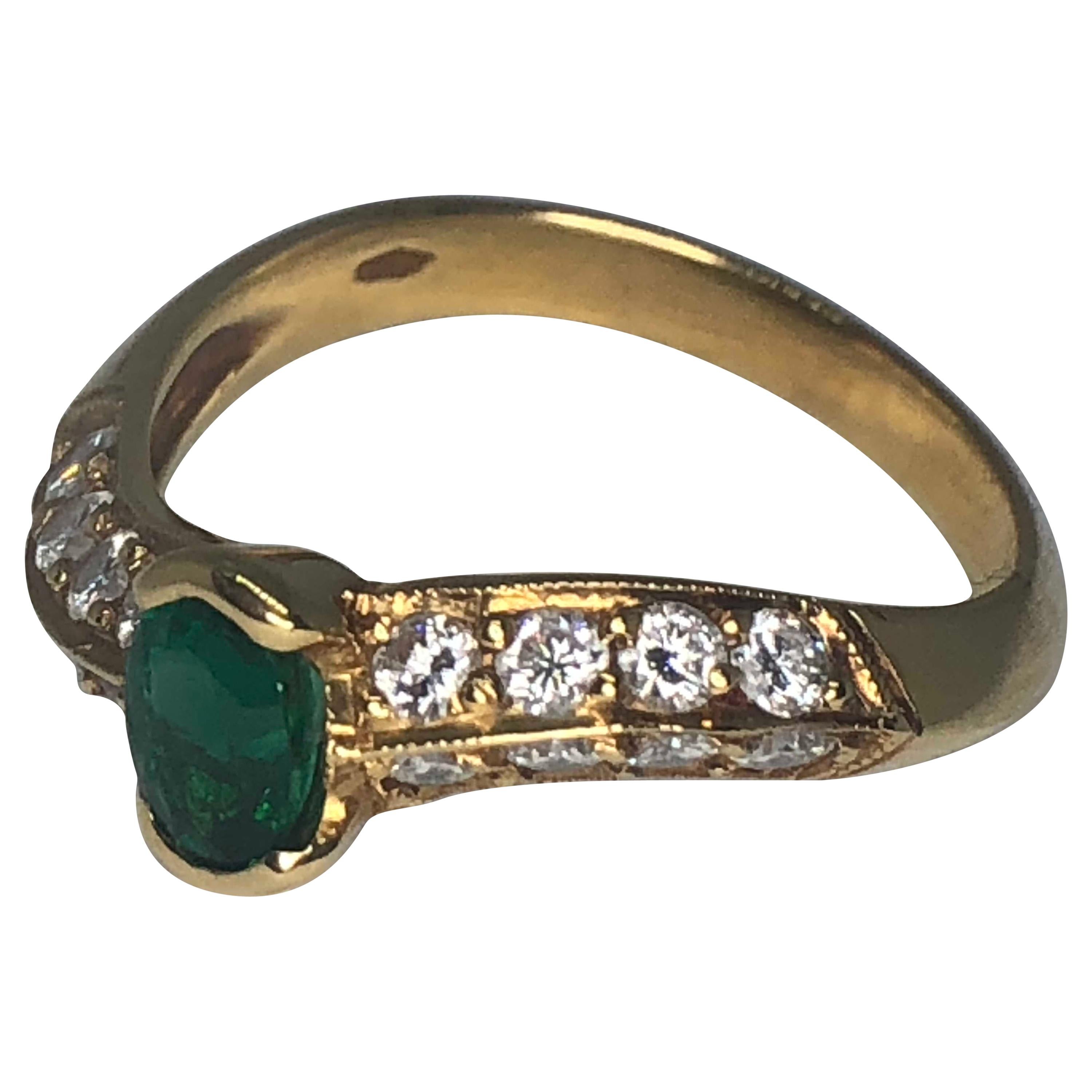 18 Karat Yellow Gold Emerald and Diamond Ring by Armand Jacoby/Celebrity For Sale