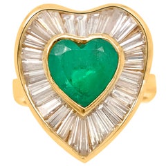18 Karat Yellow Gold, Emerald and Diamond Ring-Dant