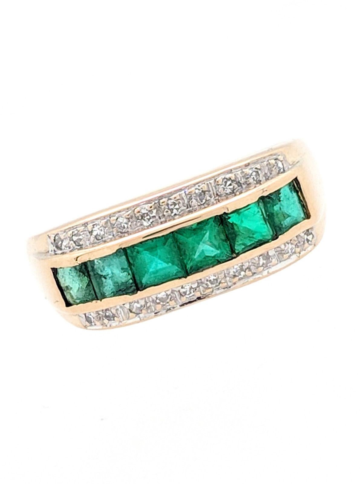 18 Karat Yellow Gold Emerald and Diamond Ring In Good Condition In Gainesville, FL