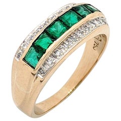 18 Karat Yellow Gold Emerald and Diamond Ring