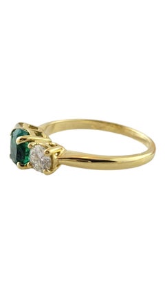 Anello in oro giallo 18 carati con smeraldo e diamante misura 6,75 #16990