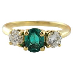 Bague en or jaune 18 carats, émeraude et diamant taille 6,75 n° 16990