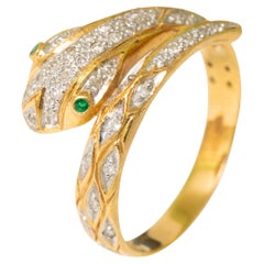 Vintage 18-Karat Yellow-Gold, Emerald and Diamond 'Serpent' Ring