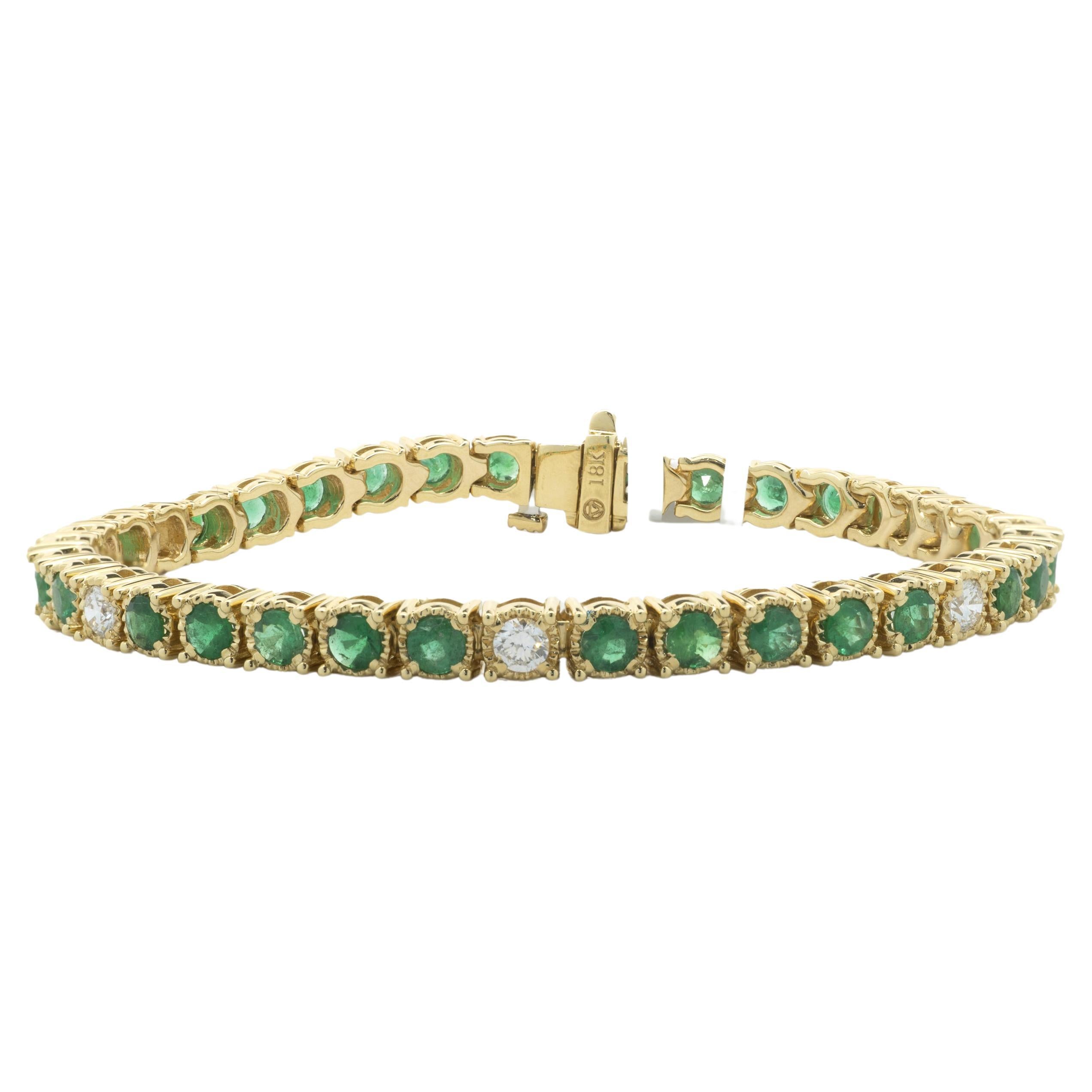 Rosior Classic Yellow Gold "Tennis" Bracelet with Emeralds For Sale at