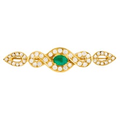 18 Karat Yellow Gold Emerald and Diamond Twisted Straight Pin