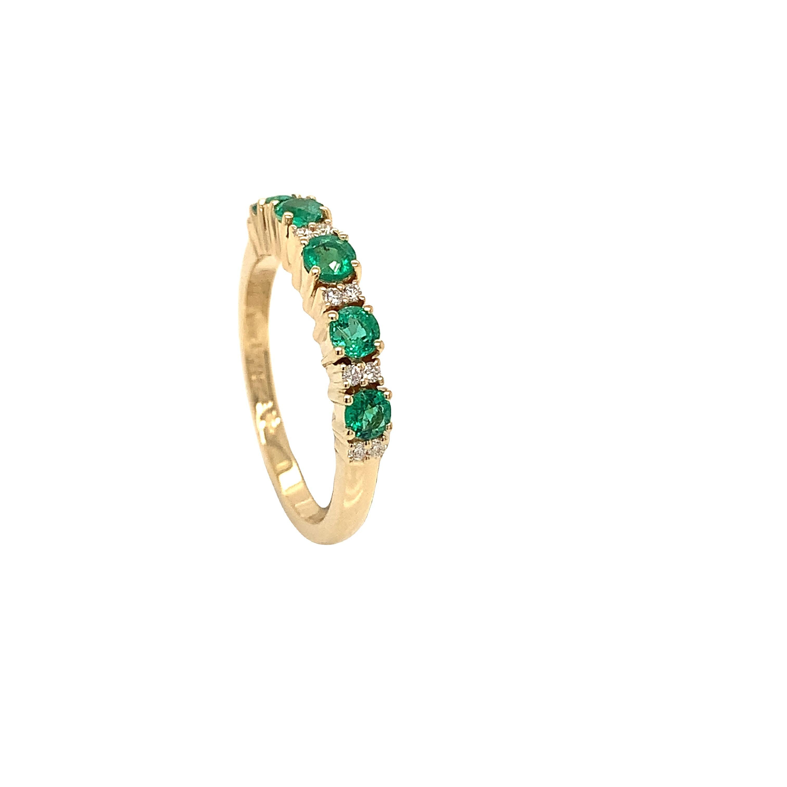 18 Karat Yellow Gold Emeralds and  White Diamonds Garavelli  Eternity Band Ring set on the top half with 7 stones
Made In Italy 
18kt GOLD gr  : 4.10
EMERALDS ct 0.58
WHITE DIAMONDS ct 0,1
Also available in all white diamonds, or different colors . 
