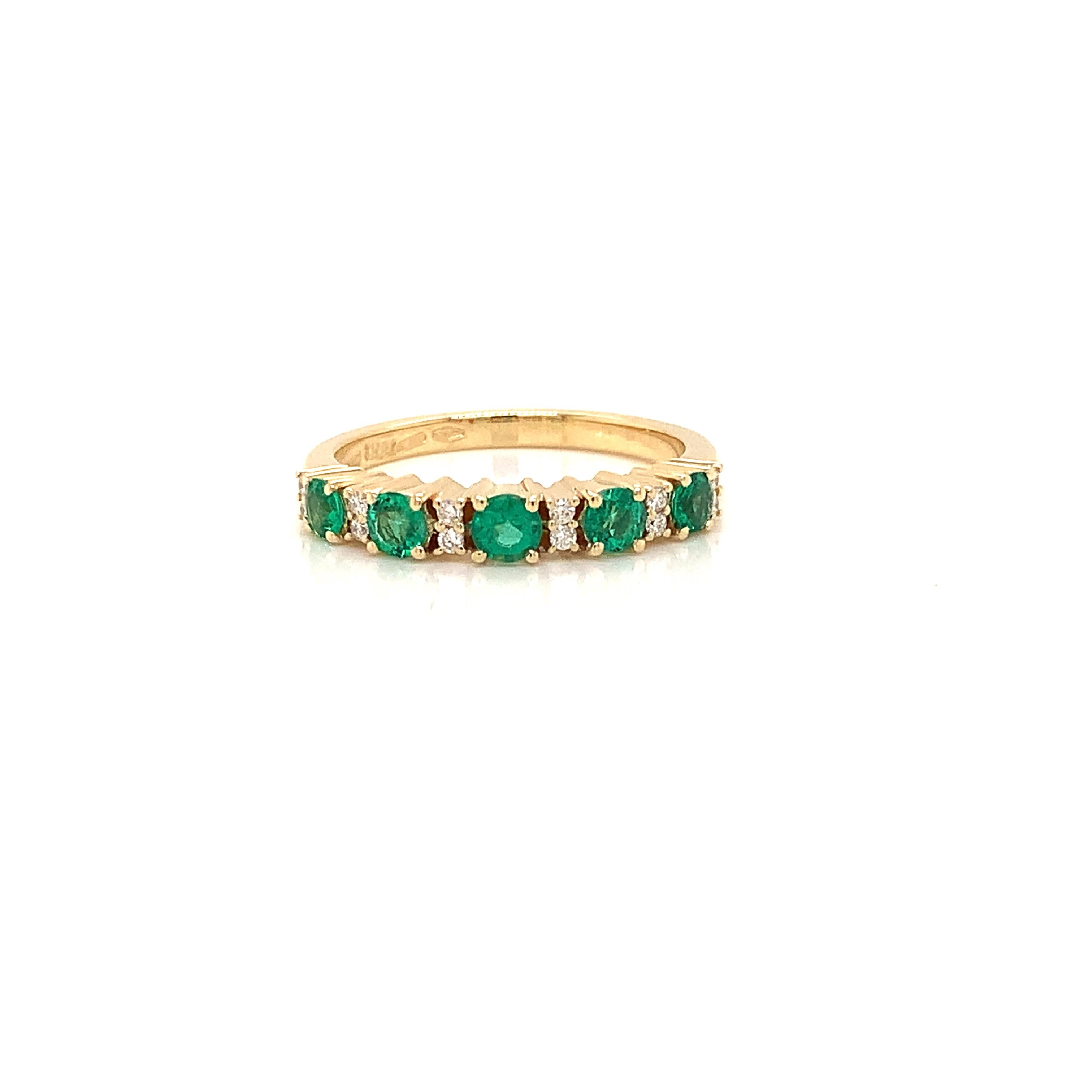 Contemporary 18 Karat Yellow Gold Emerald and Diamonds Garavelli Eternity Half Set Band Ring