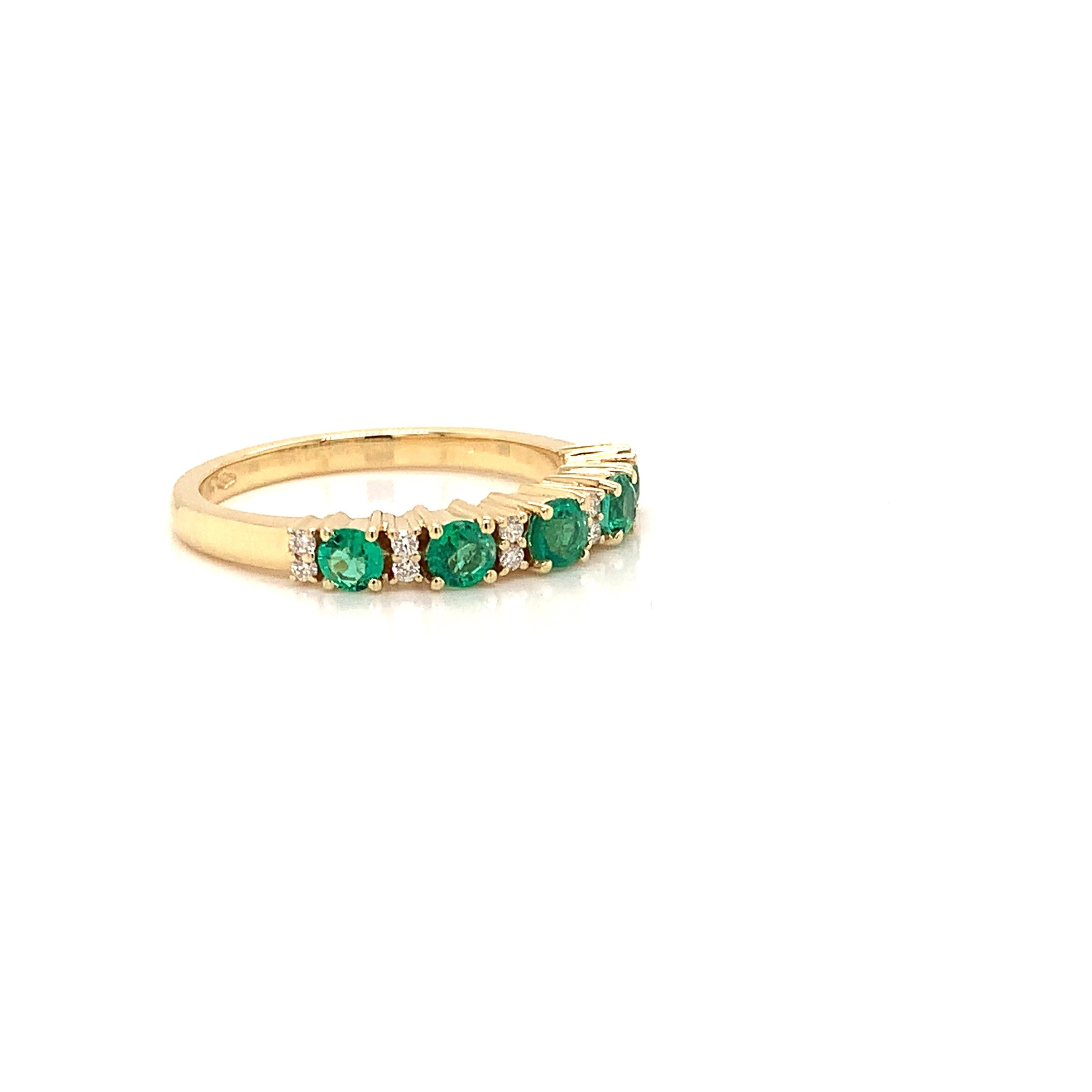 Round Cut 18 Karat Yellow Gold Emerald and Diamonds Garavelli Eternity Half Set Band Ring