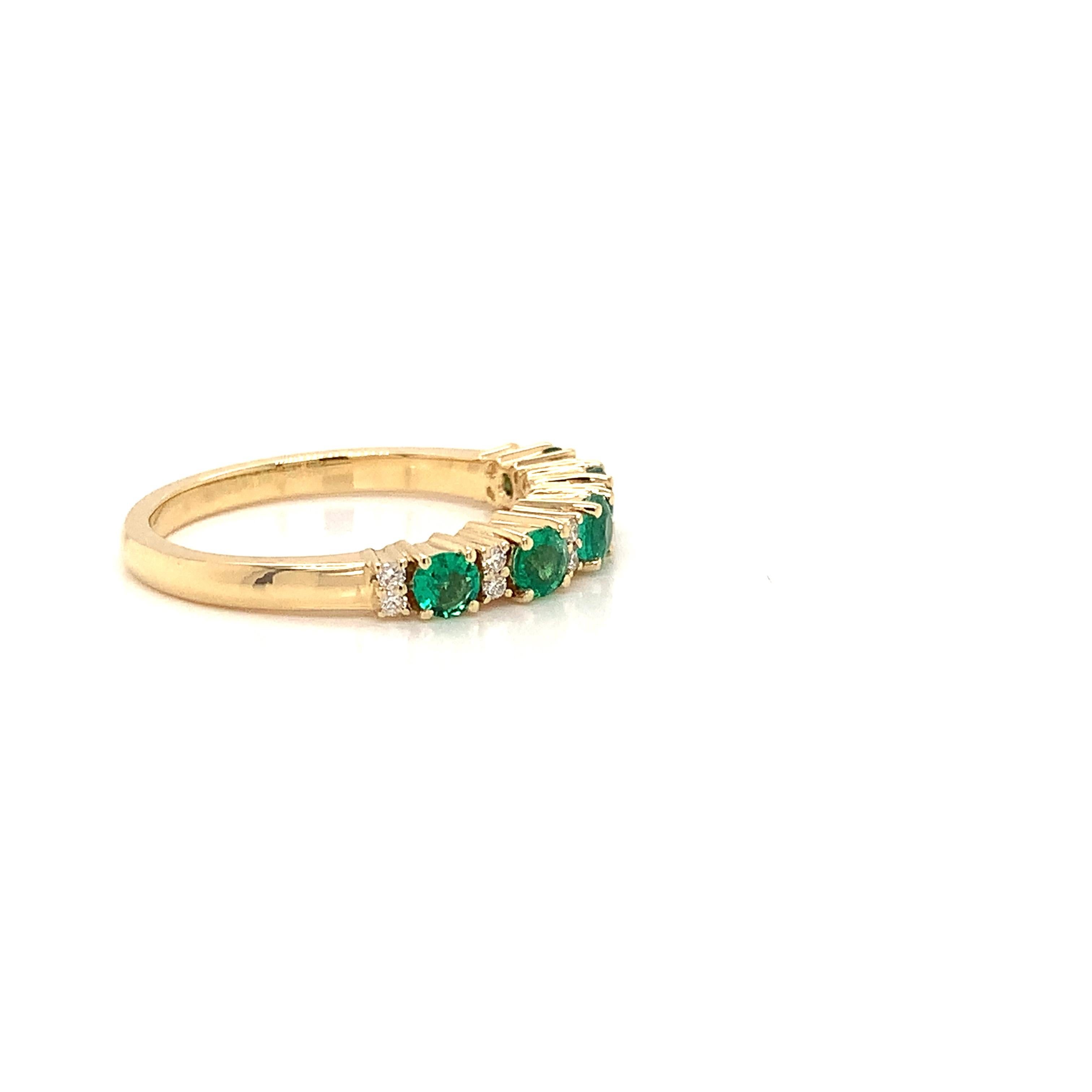 18 Karat Yellow Gold Emerald and Diamonds Garavelli Eternity Half Set Band Ring In New Condition In Valenza, IT