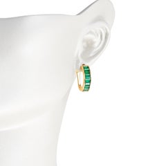 18 Karat Yellow Gold Emerald Baguette Cut Half-Hoop Earrings