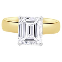 18 Karat Yellow Gold Emerald Cut Diamond Engagement Ring
