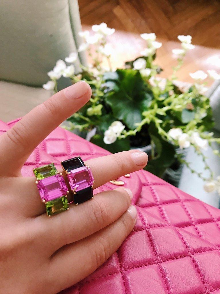 Bague en or jaune 18 carats taille émeraude avec citrine et péridot Neuf - En vente à New York, NY