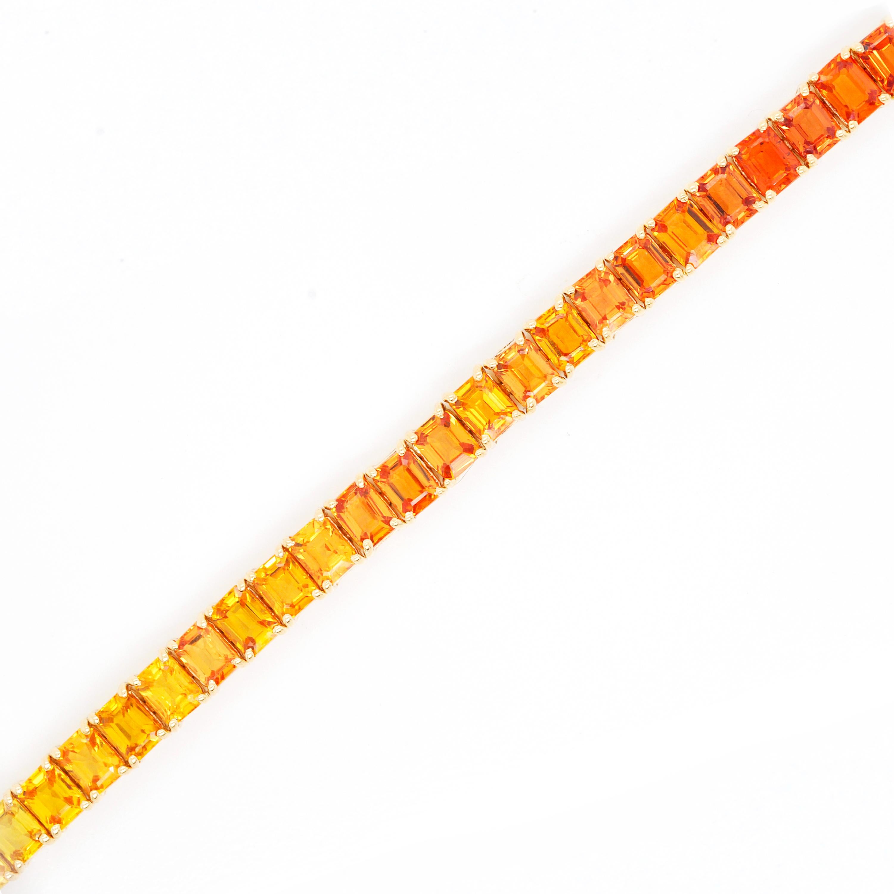 Tennisarmband aus 18 Karat Gelbgold mit gelbem Saphir im Smaragdschliff und Gradient Damen im Angebot