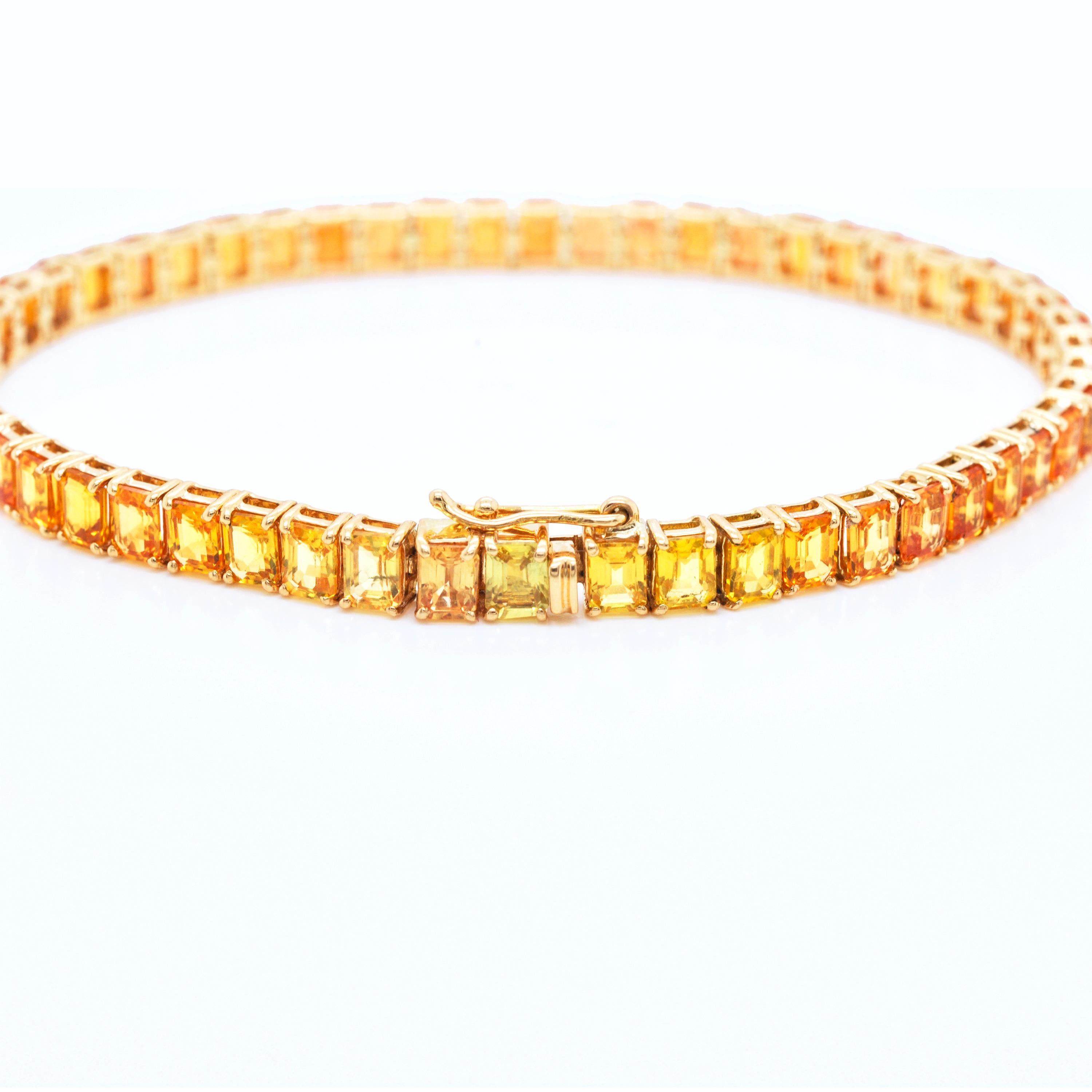 Emerald Cut 18 Karat Yellow Gold Emerald-Cut Yellow Sapphire Gradient Tennis Line Bracelet For Sale