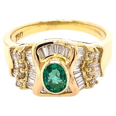 18 Karat Yellow Gold Emerald Diamond Cluster Ring