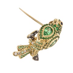 18 Karat Yellow Gold Emerald & Diamond Parrot Pin / Pendant